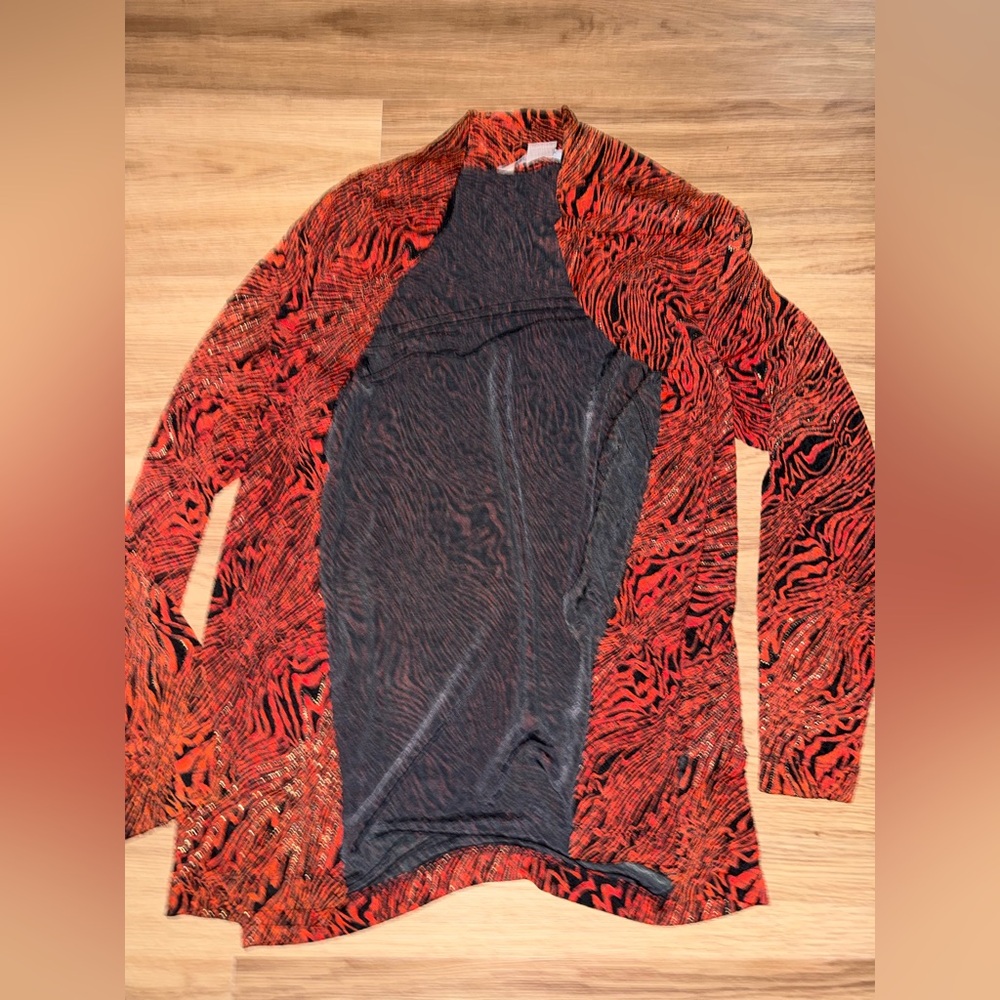 TanJay Vibrant Red and Black Patterned Cardigan